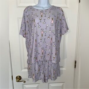 KIKIT Lavender Pajama Set with Cocktail Print